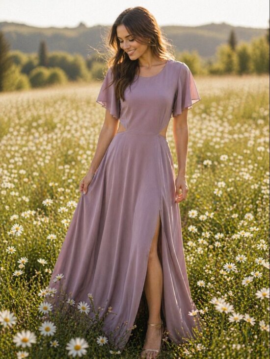 Lulus Dresses & Skirts - Lulus Lilac Maxi Dress Flutter Sleeve Cutout Formal Gown L NWT